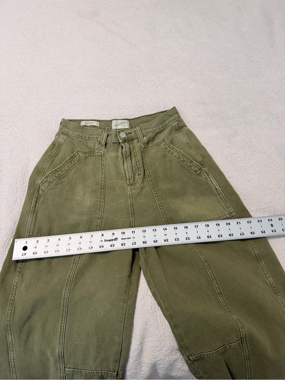 High Waist  Olive Utility Barrel Wide Leg  khaki Green Soft Cotton Trousers - Picture 10 of 16